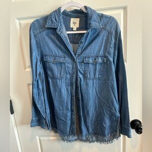 Billabong Chambray Fringe Hem Button Down Shirt